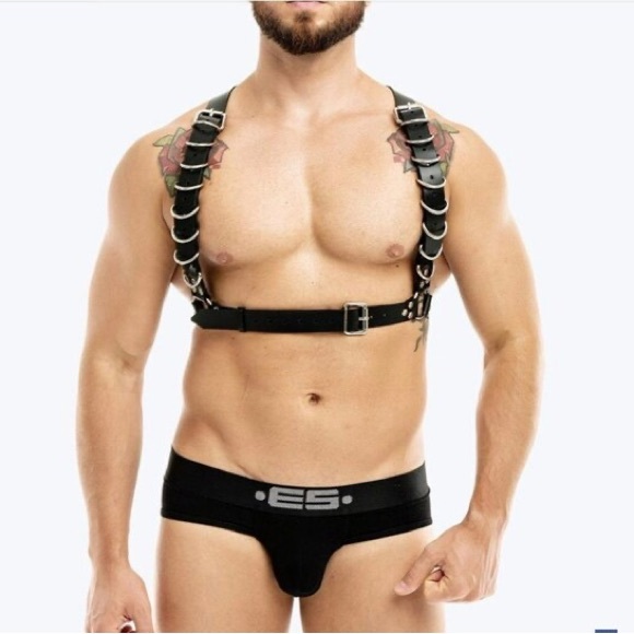 Men Faux Leather Harness, Gothic Style Harness, Multi-Point Adjustments - Picture 3 of 6